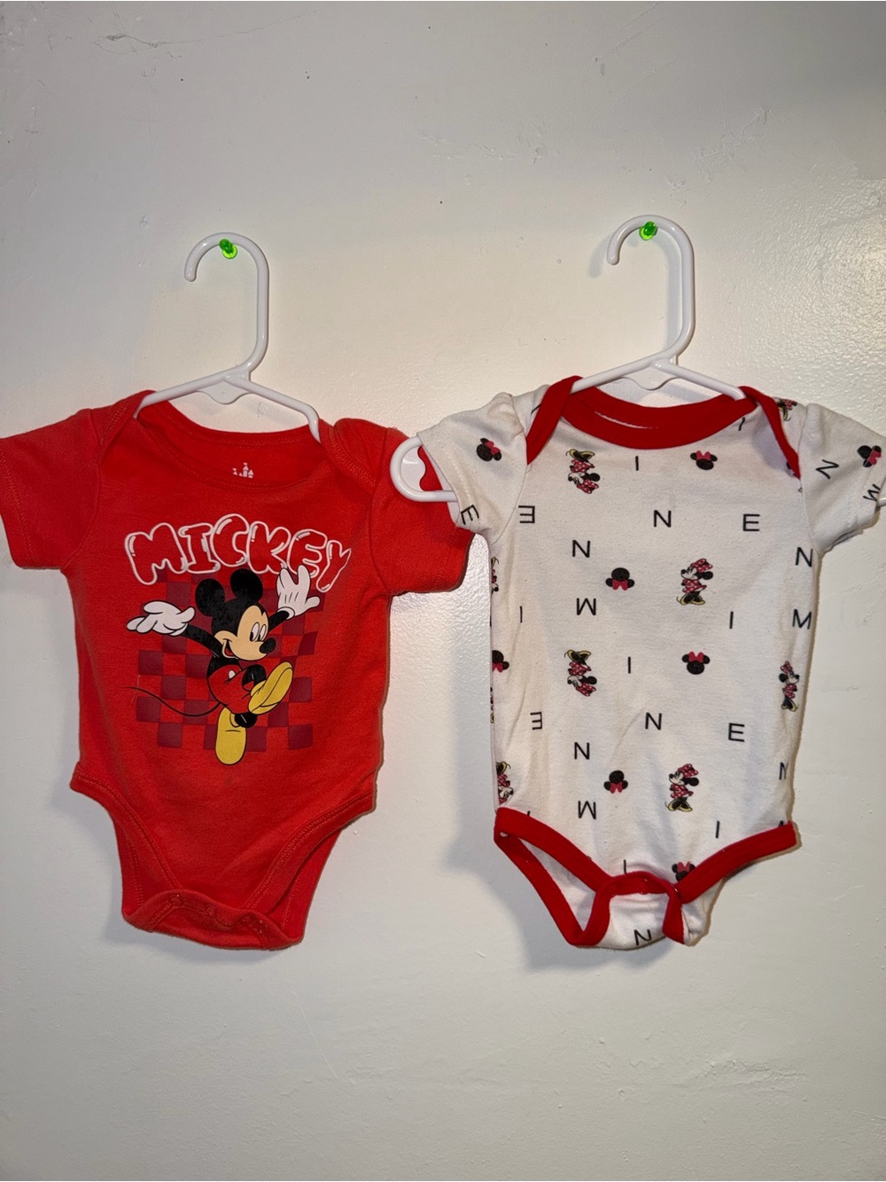 Disney Red and White Mickey Mouse Baby One-Piece Bodysuits - 2-Pack